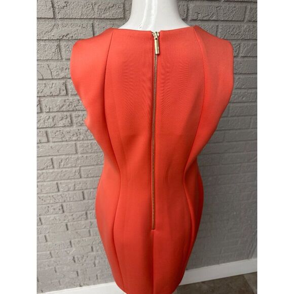 Calvin Klein Women Orange Sleeveless Notched Neckline Sheath Dress Size 12P - Picture 3 of 10